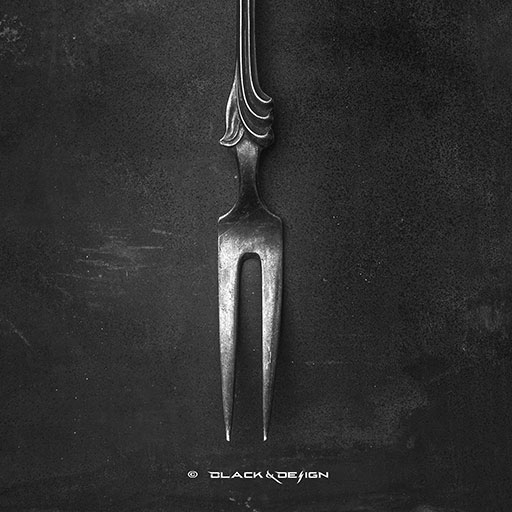 foto på antik gaffel. svartvitt motiv