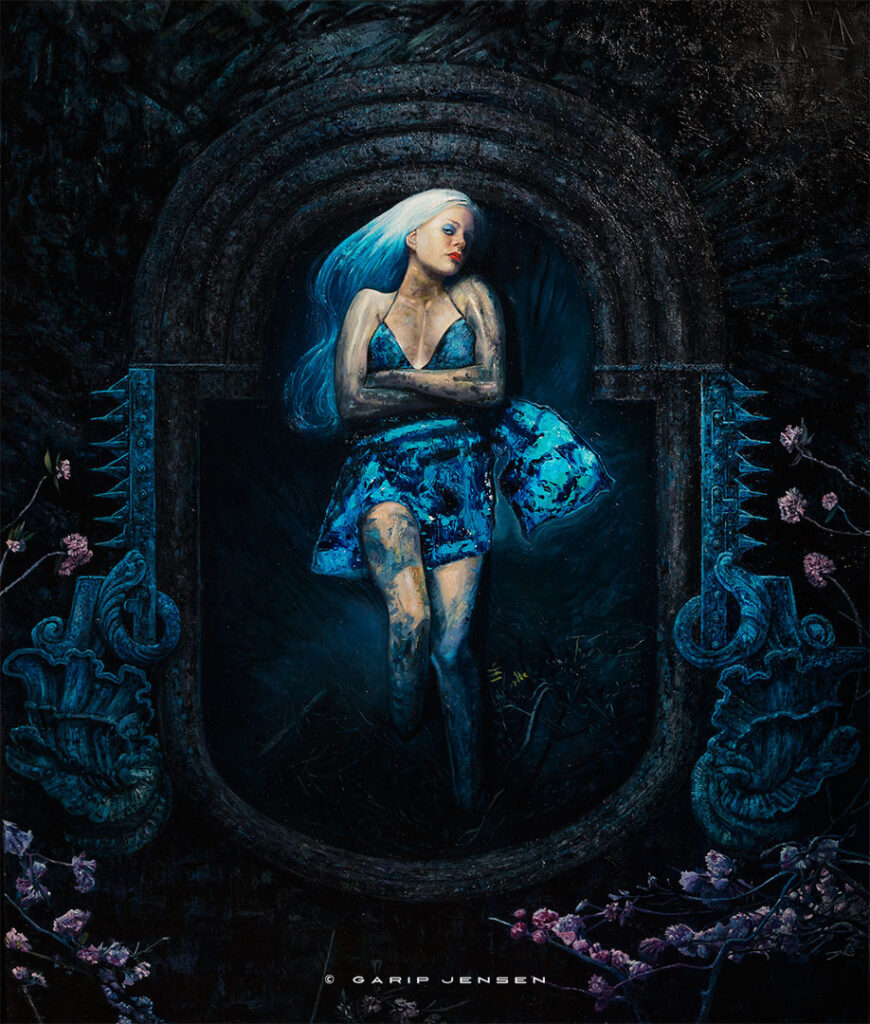 Natalie in blue - oljemålning av Garip Jensen.