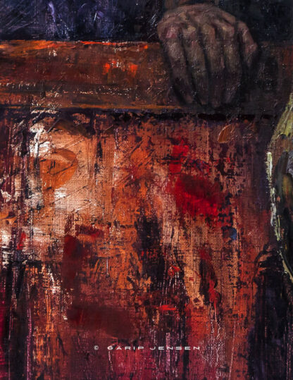 Detalj från oljemålningen "Mona" som visar måleridetaljer/textur