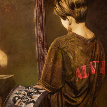 Detalj från "Starchild at mirror" som visar ryggtavlan på Starchild som speglar sig.