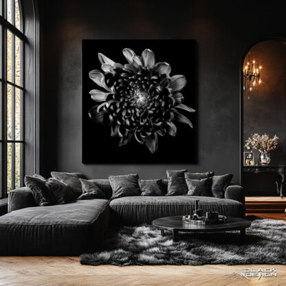 Blackened Dahlia. Fine art print i toppklass på Black & Design. AI-skiss om fine art print i eleganta hem.